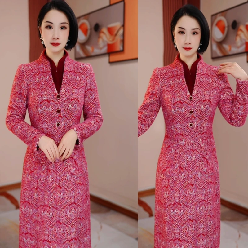 新年喜庆修身显瘦连衣裙2025冬季新款气质高雅大方H5B545时尚贵气