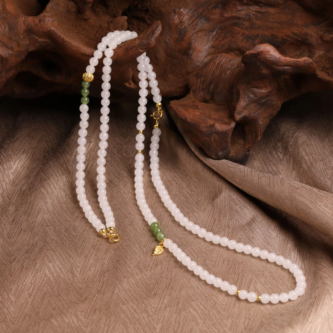 65cm4mm笔记同款正宗和田玉百搭链青海羊脂白玉项链两戴ZB0005