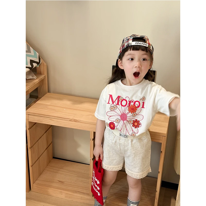 壹妈2025新款童装夏季短袖印花韩版字母T恤夏装洋气宝宝套装百搭