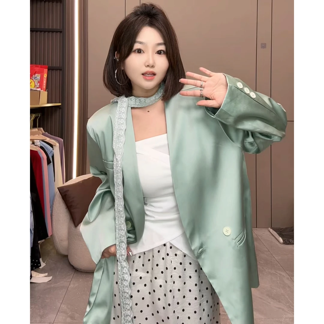 【慧雯儿微胖定制】春季新品醋酸缎面西服气质外套女