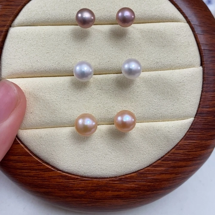 淡水珍珠耳饰银S925镶嵌馒头珠拍一发三