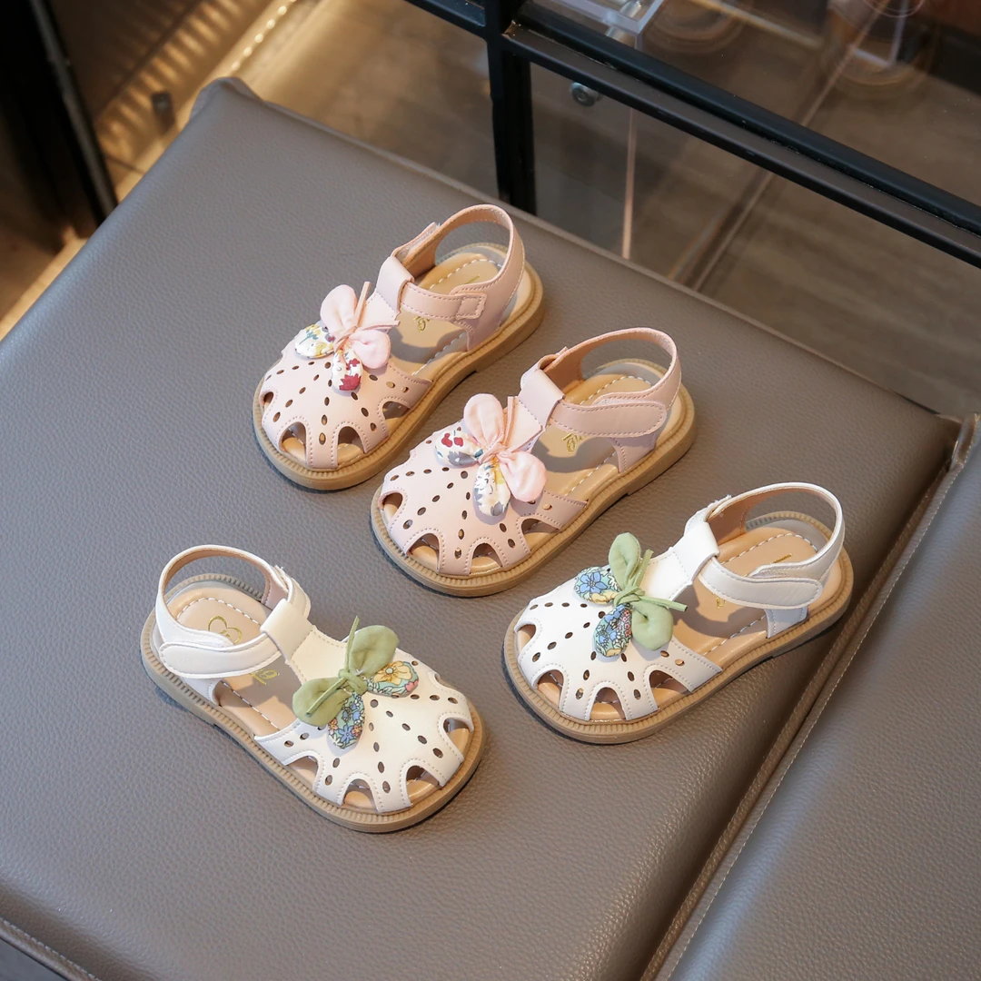 女童凉鞋2025夏季新款软底防滑包头儿童小女孩宝宝鞋蝴蝶结公主鞋