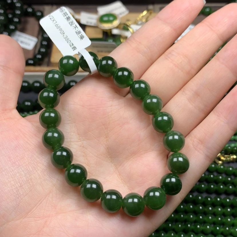 【闪购商品】未镶嵌手串和田玉（碧玉）10m菠菜绿无黑特价微瑕