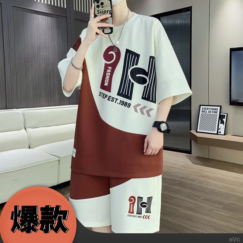 男套装休闲运动衣服套装宽松夏季潮流短袖帅气五分裤上衣短裤t恤