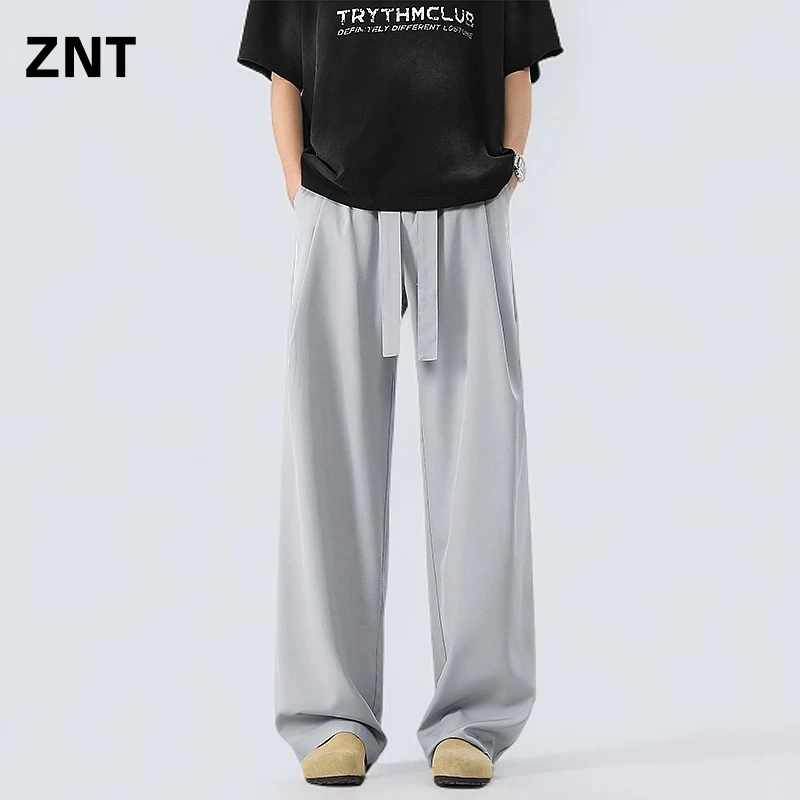 ZNT原创夏季新款休闲垂感小西裤宽松纯色薄款百搭冰丝阔腿长裤男