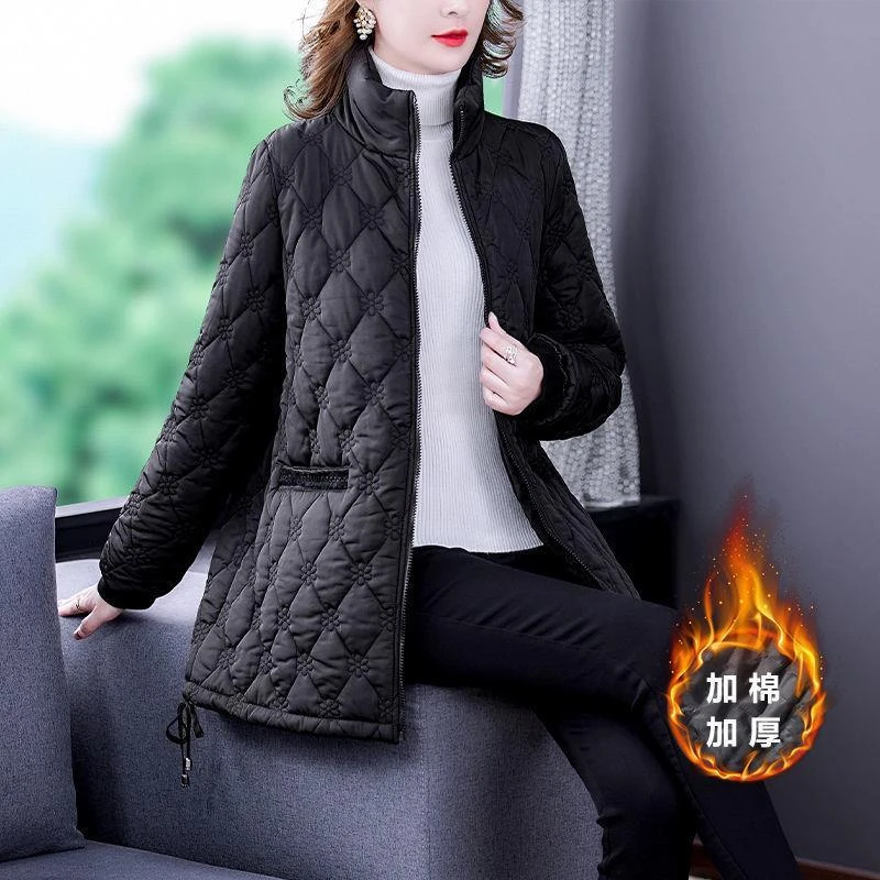 大码女装外套加厚保暖羽绒棉衣春装2025年新款妈妈中长款棉服棉袄