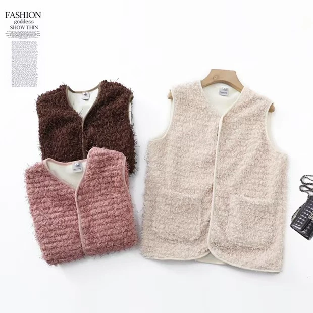 阿悄家 冬款 羊羔绒流苏马甲#9511