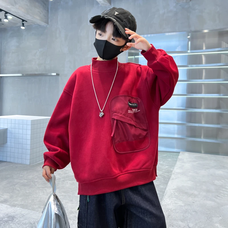 儿童装男童卫衣秋冬2025新款男孩蛇年红色大童本命年加绒拜年服潮