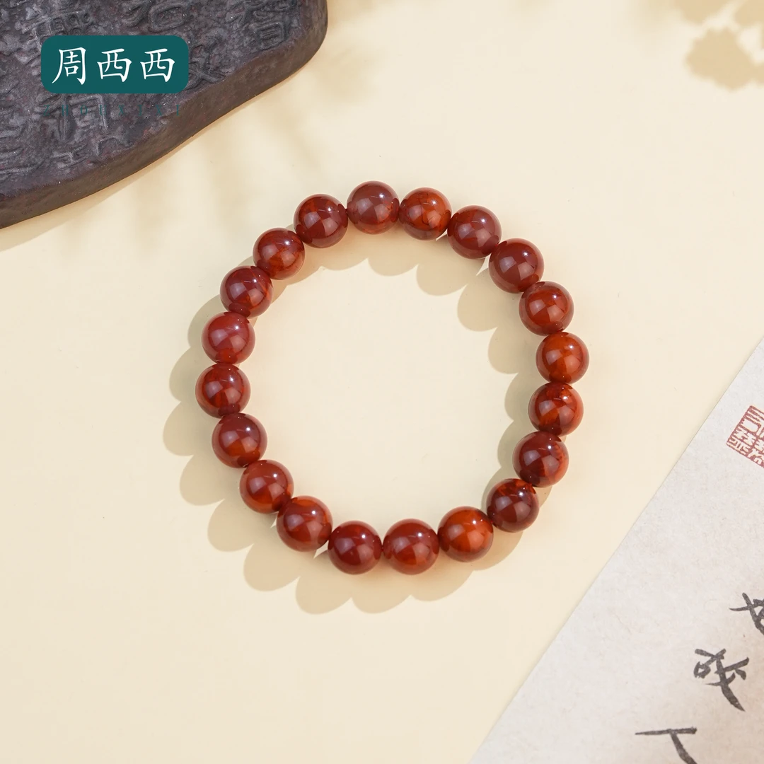 周西西精美珠宝南红素圈手串9mm时尚气质百搭多样性发货20241