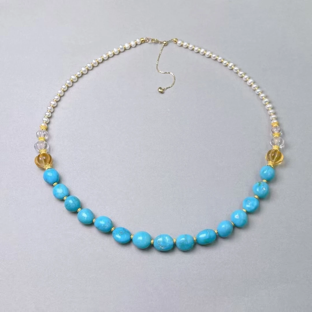 美人松女神珍珠项链松石黄水晶18k金