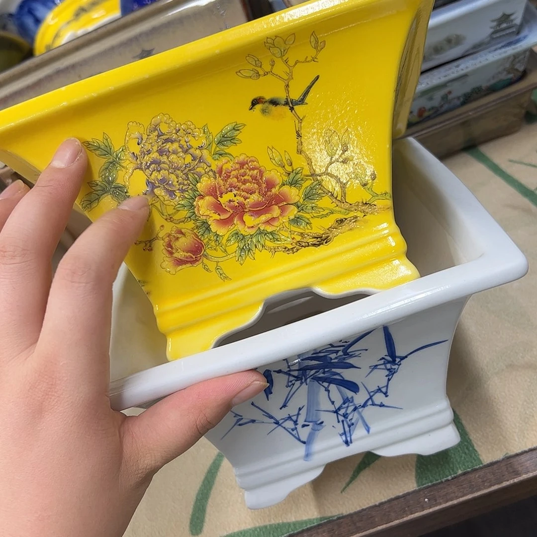 紫砂花盆023号瑕疵2个口部裂纹气泡口不正处理介意勿拍