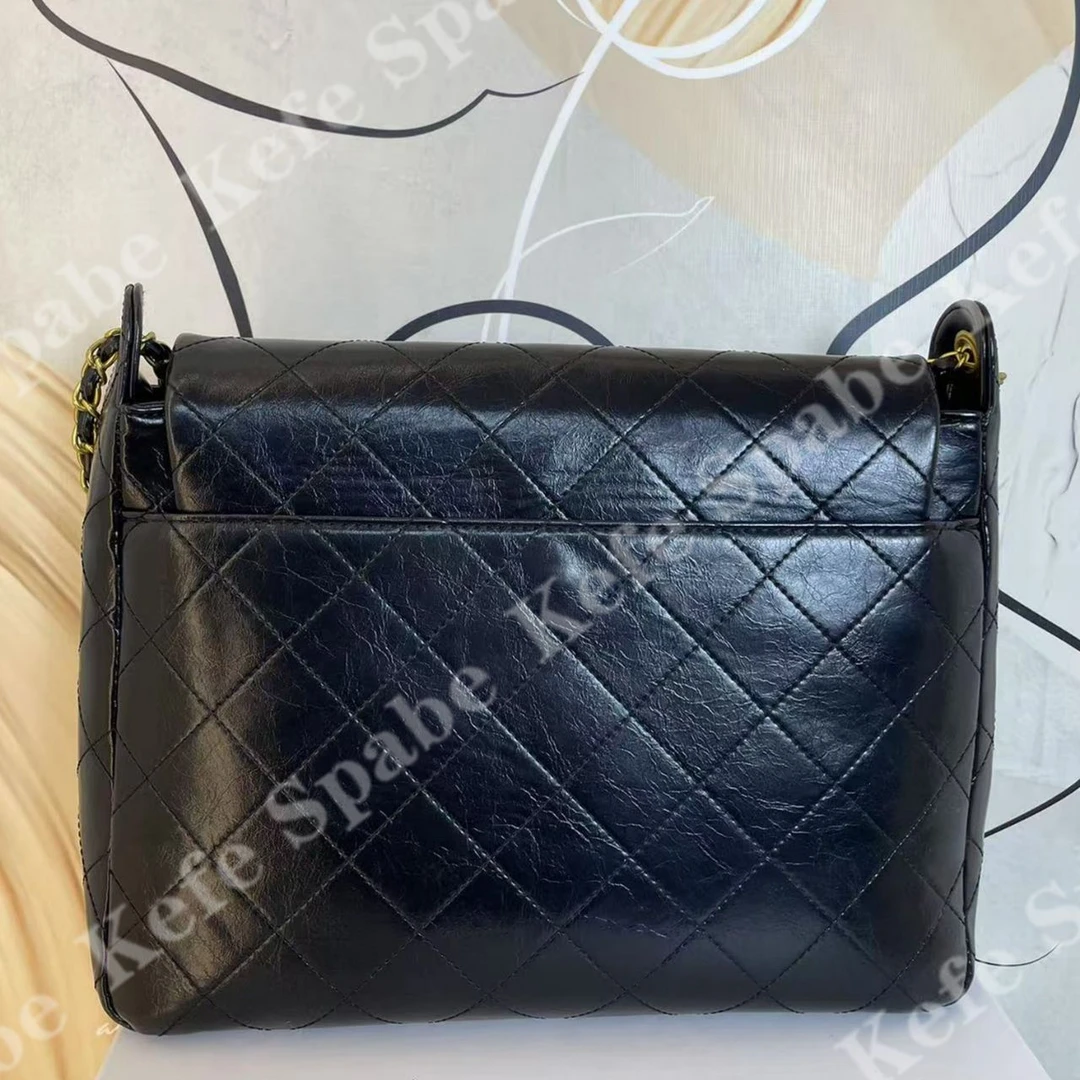 HM074  P25新款黑色菱格中古邮差单肩斜挎包-1