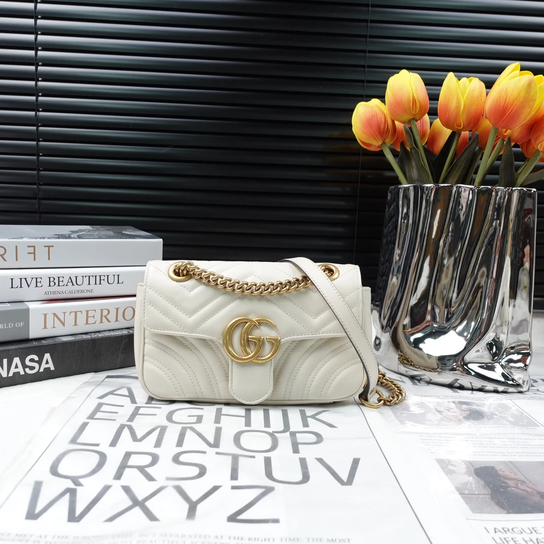 95新 GUCCI/古驰 白金马蒙斜挎包T10221347