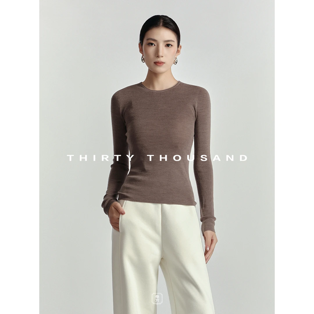 胡叁万【青苹果-扬子纱】100绵羊毛女圆领针织上衣CL6MY5301