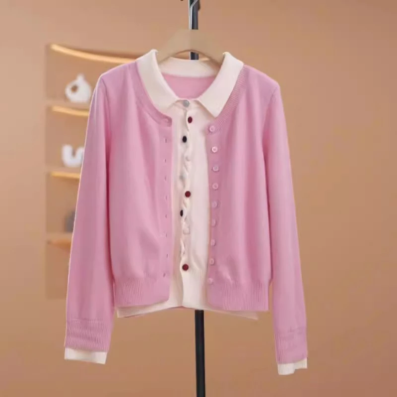 绝美假两件针织开衫女士2025春季新款高级感内搭短款减龄百搭上衣