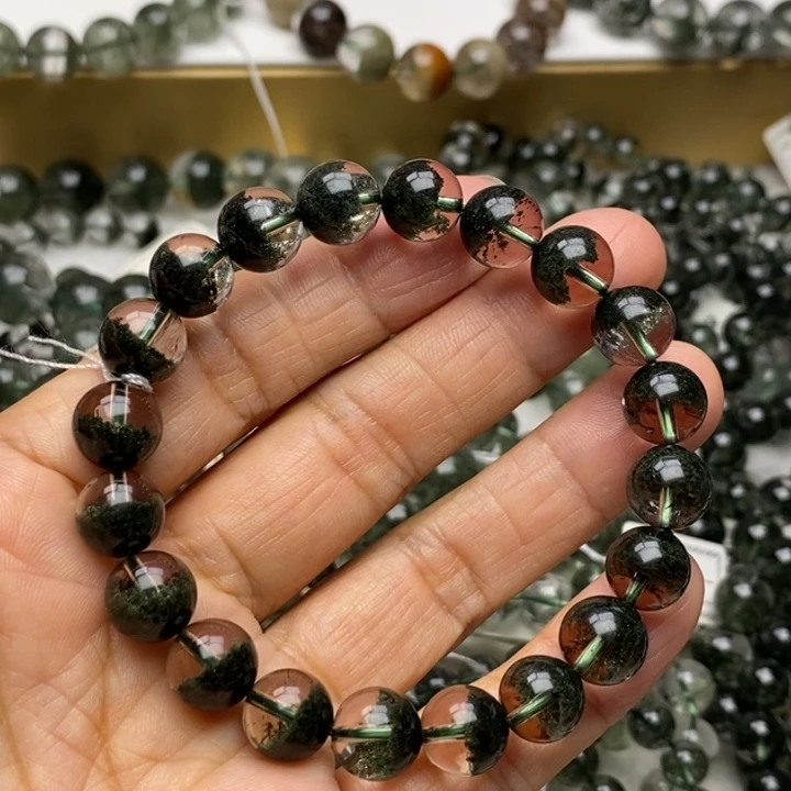 手链水晶未镶嵌J952505天然绿幽灵墨绿聚宝盆9+