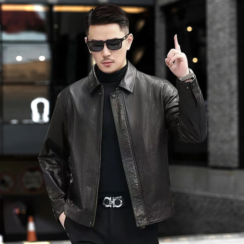 真皮皮衣男短款头层牛皮翻领休闲男士海宁皮衣夹克秋冬外套5226