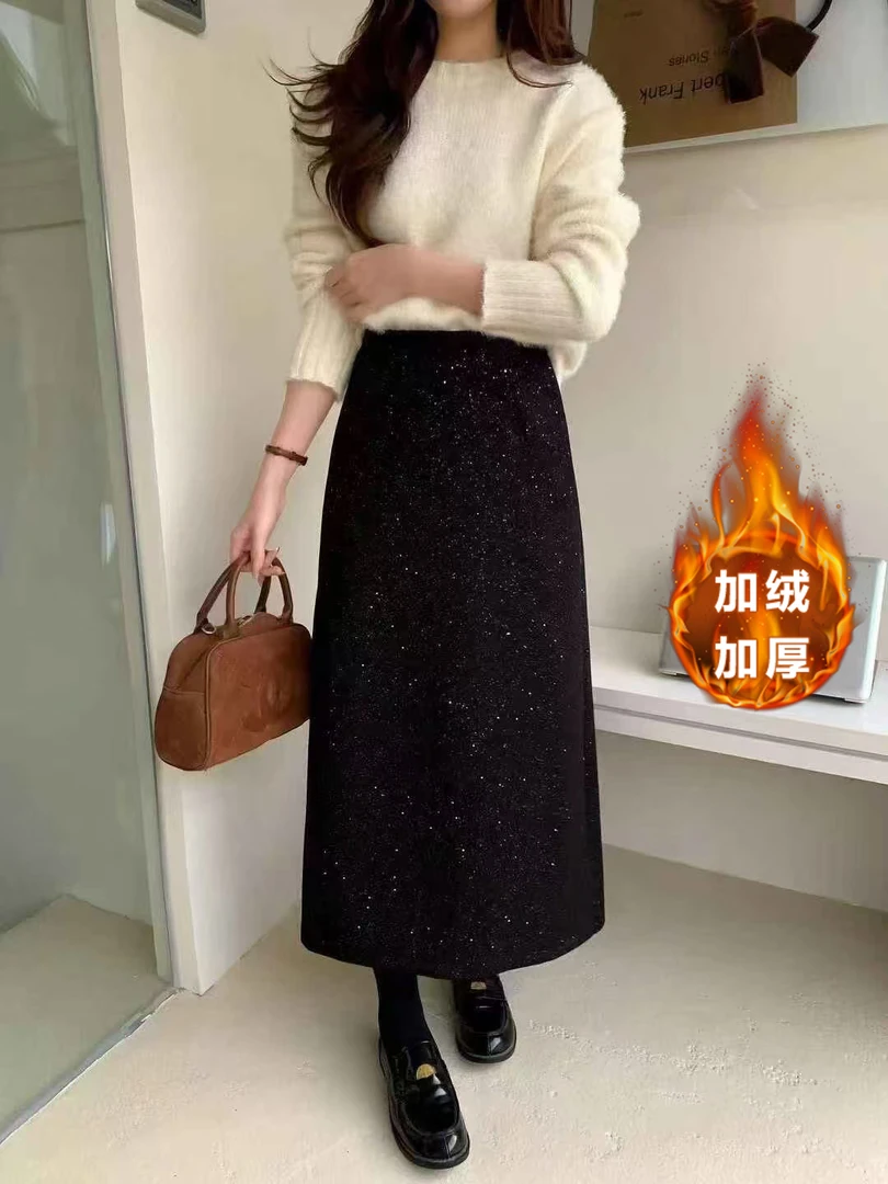 【3个长度加厚】网红半身裙气质时尚开叉秋冬显瘦百搭中长款高腰