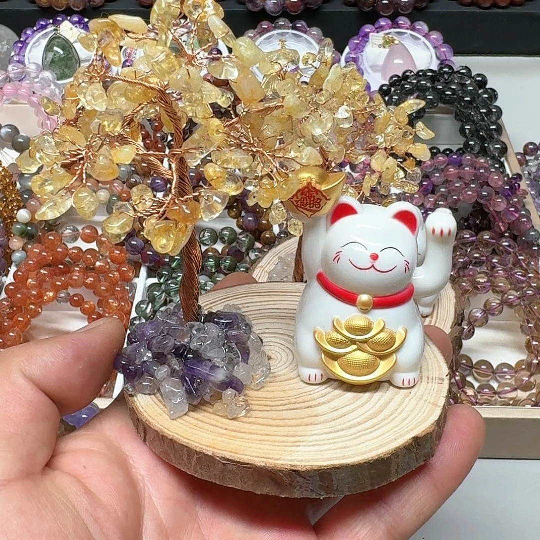 水晶水晶发财树摆件未镶嵌南*