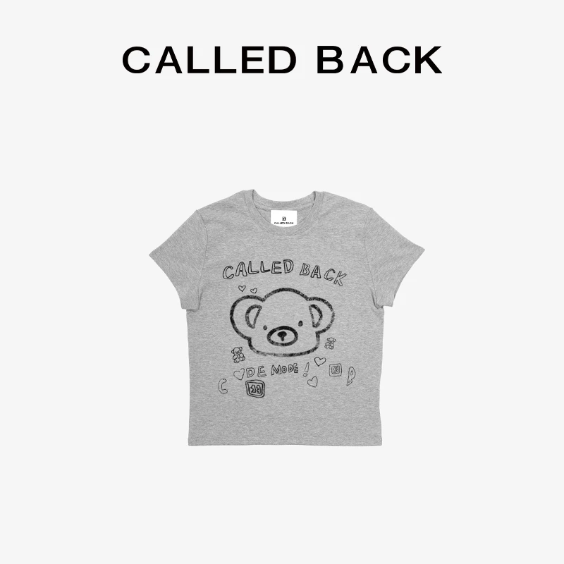 CALLED BACK短袖T恤女夏季新款宽松百搭灰色饭团熊短款上衣