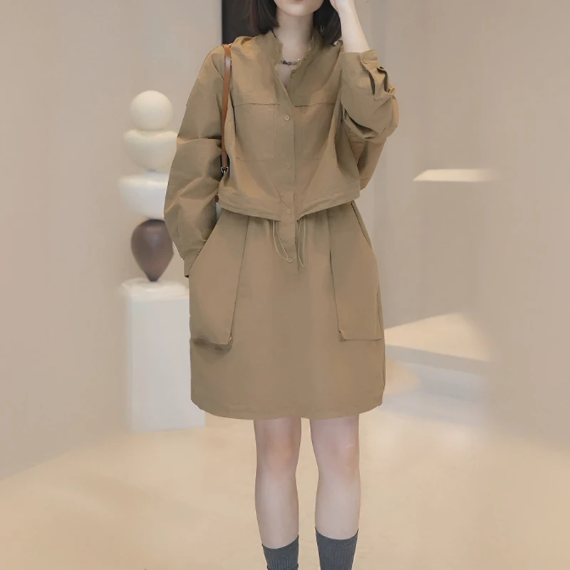 2026春秋新款气质显瘦收腰工装连衣裙长袖时尚休闲百搭中长款裙子