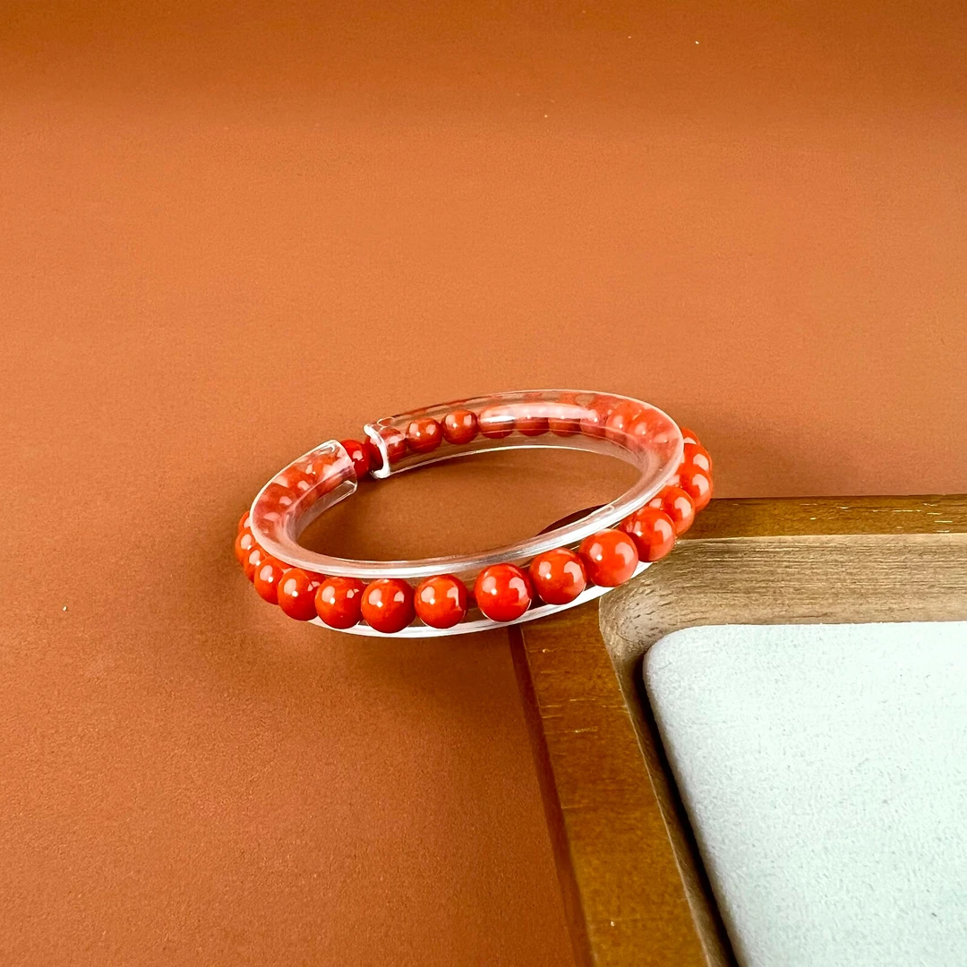 南红圆珠素圈手串 珠径6-6.5mm 手围15cm  L