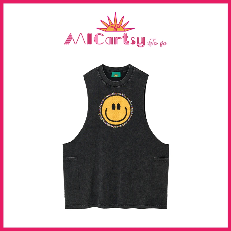 MICartsy王紫珊配饰车togo系列25春夏新款手工钉珠笑脸织片背心