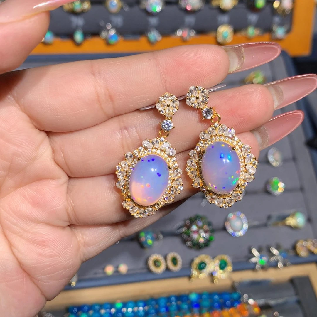 银S925镶嵌欧泊欧泊福利耳饰l