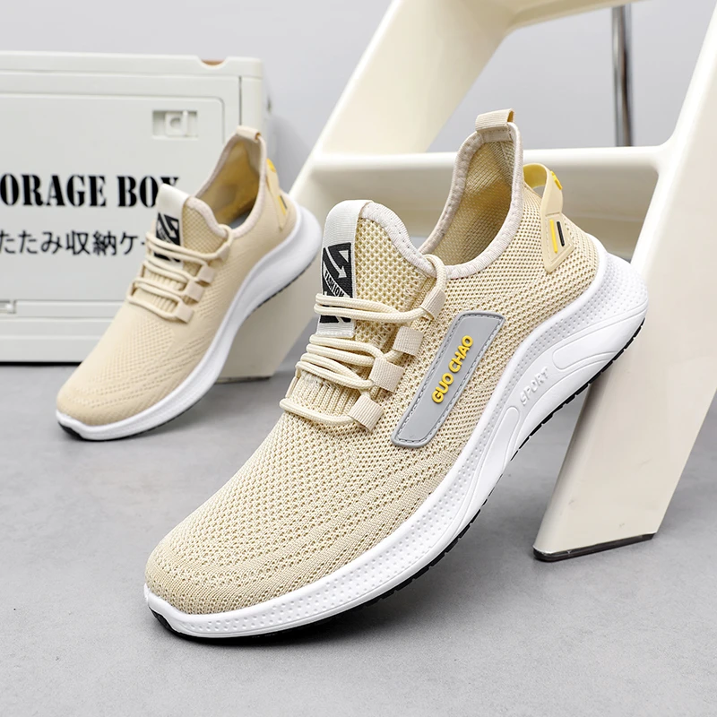 男士休闲鞋秋季新款男鞋飞织运动跑步鞋网面透气时尚轻便百搭潮鞋