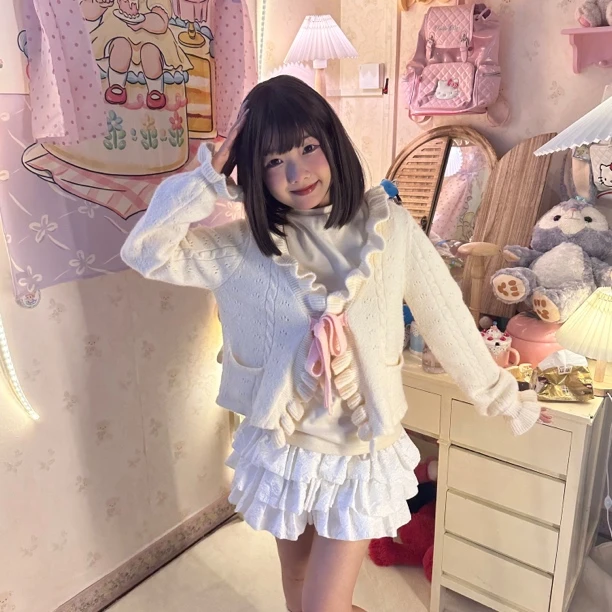 软糯毛衣开衫长袖针织百搭甜美宽松遮肉显瘦外套加厚秋冬正肩复古