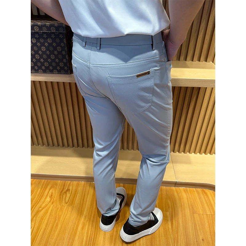 轻奢夏季薄款四面弹力冰丝滑料商务休闲裤男修身小直筒免烫西裤男