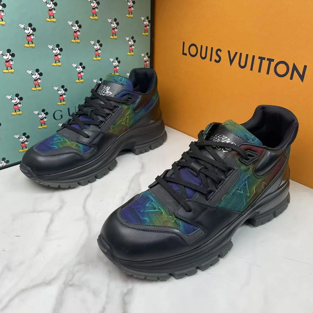 99新 LouisVuitton/路易威登 黑色老花帆布渐变炫彩老爹鞋39码