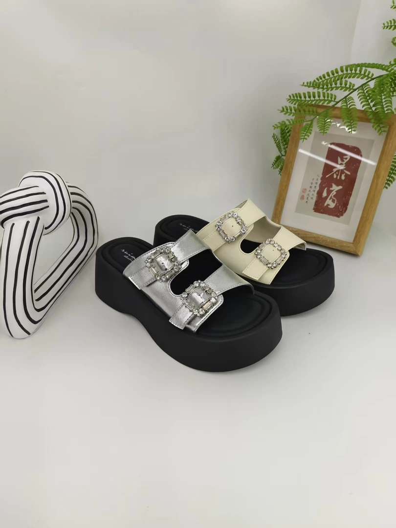 拖鞋女夏季新款外穿懒人一字拖双排扣沙滩凉拖鞋980-3A