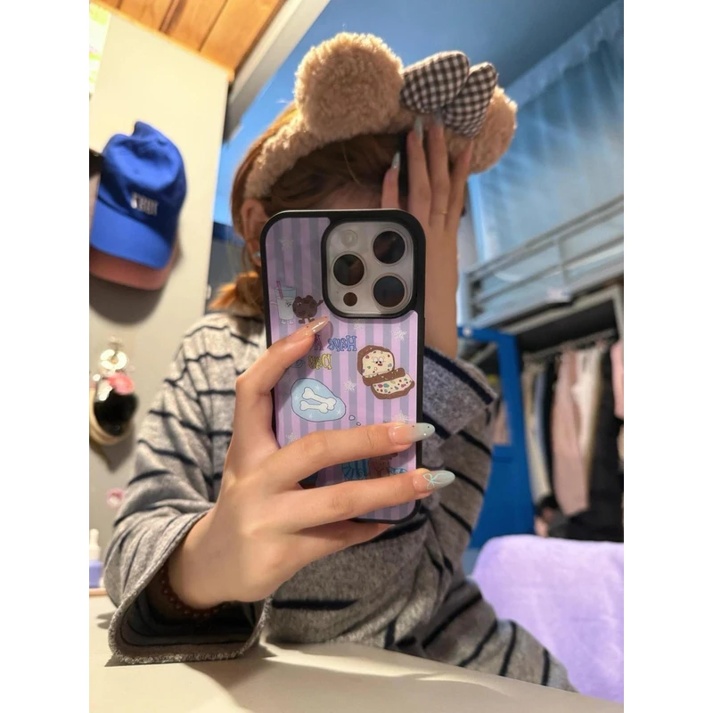 紫色条纹小狗适用iPhone16promax果冻手机壳15软胶14卡通1312防摔