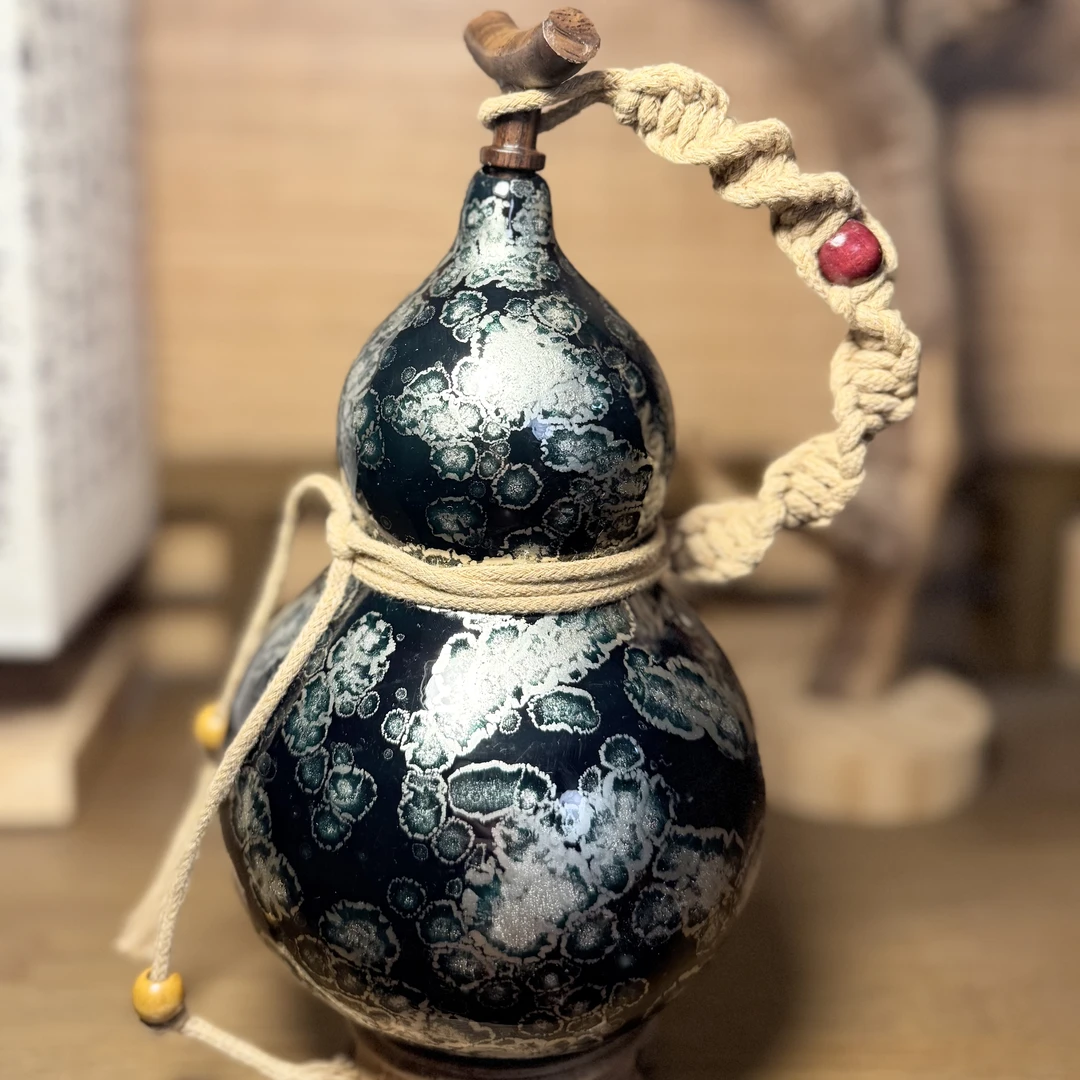 【黑莲】正宗大漆酒葫芦福禄摆件手工