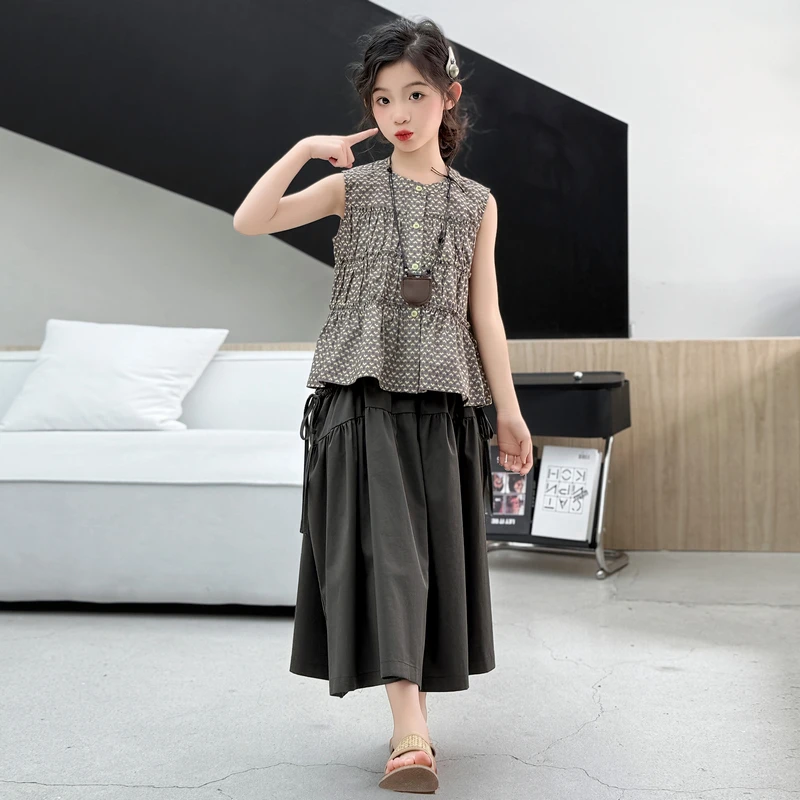 女童夏季套装2025新款洋气时髦儿童夏日穿搭女大童超好看无袖裙子