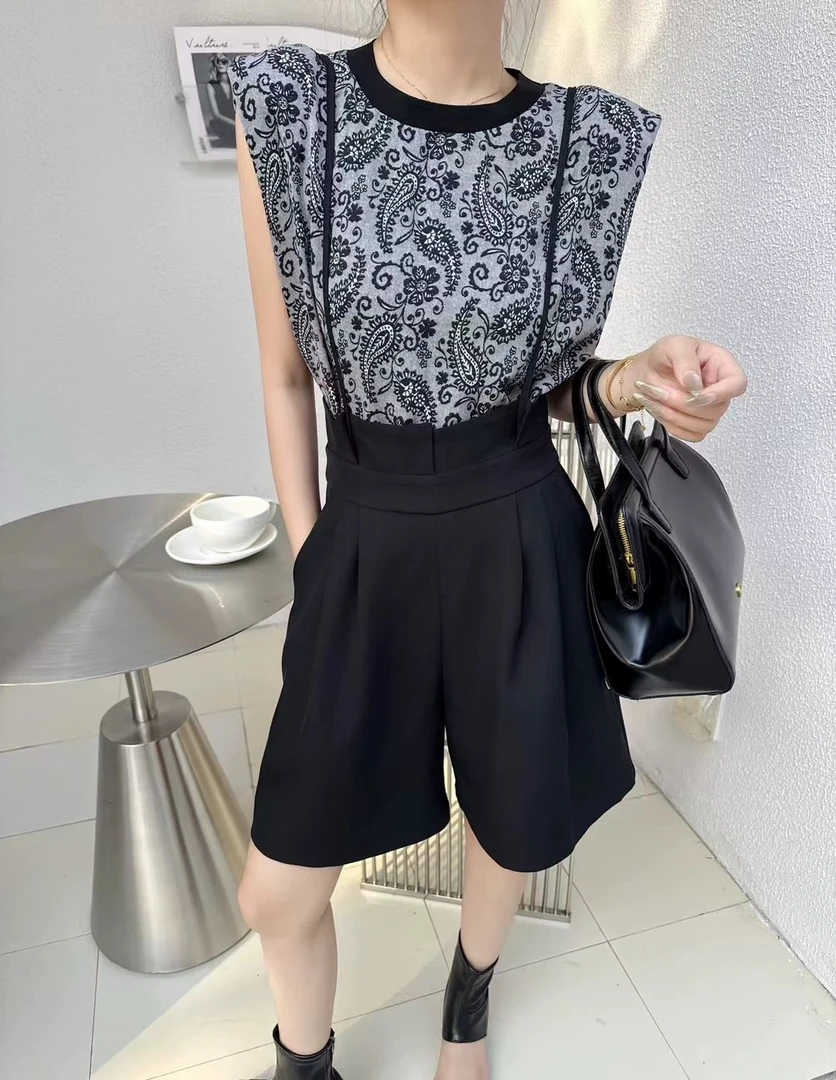 【断码清仓】T805夏季圆领印花短袖T背带短裤两件套套裤SS4