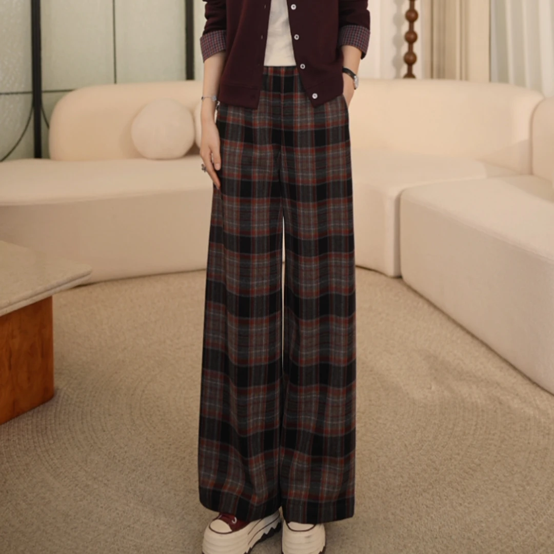 【全对格】枫竺阿楠anan全松紧腰毛呢加厚直筒休闲裤女秋冬简约长裤