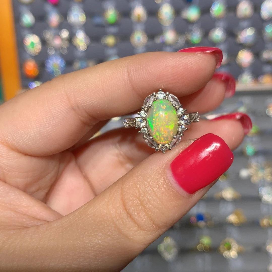 银S925镶嵌欧泊欧泊戒指l