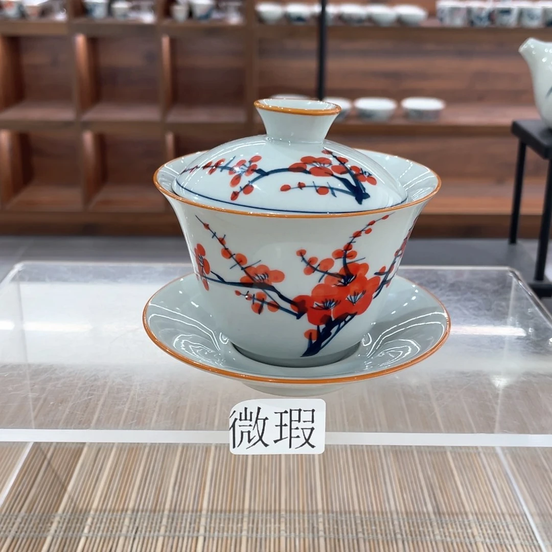 釉下手绘茶具微瑕