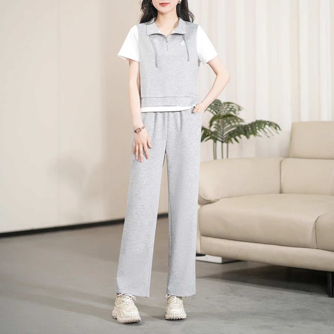 【夏季新款】韩系时尚简约休闲运动显瘦减龄套装CS5872衣长55裤长98