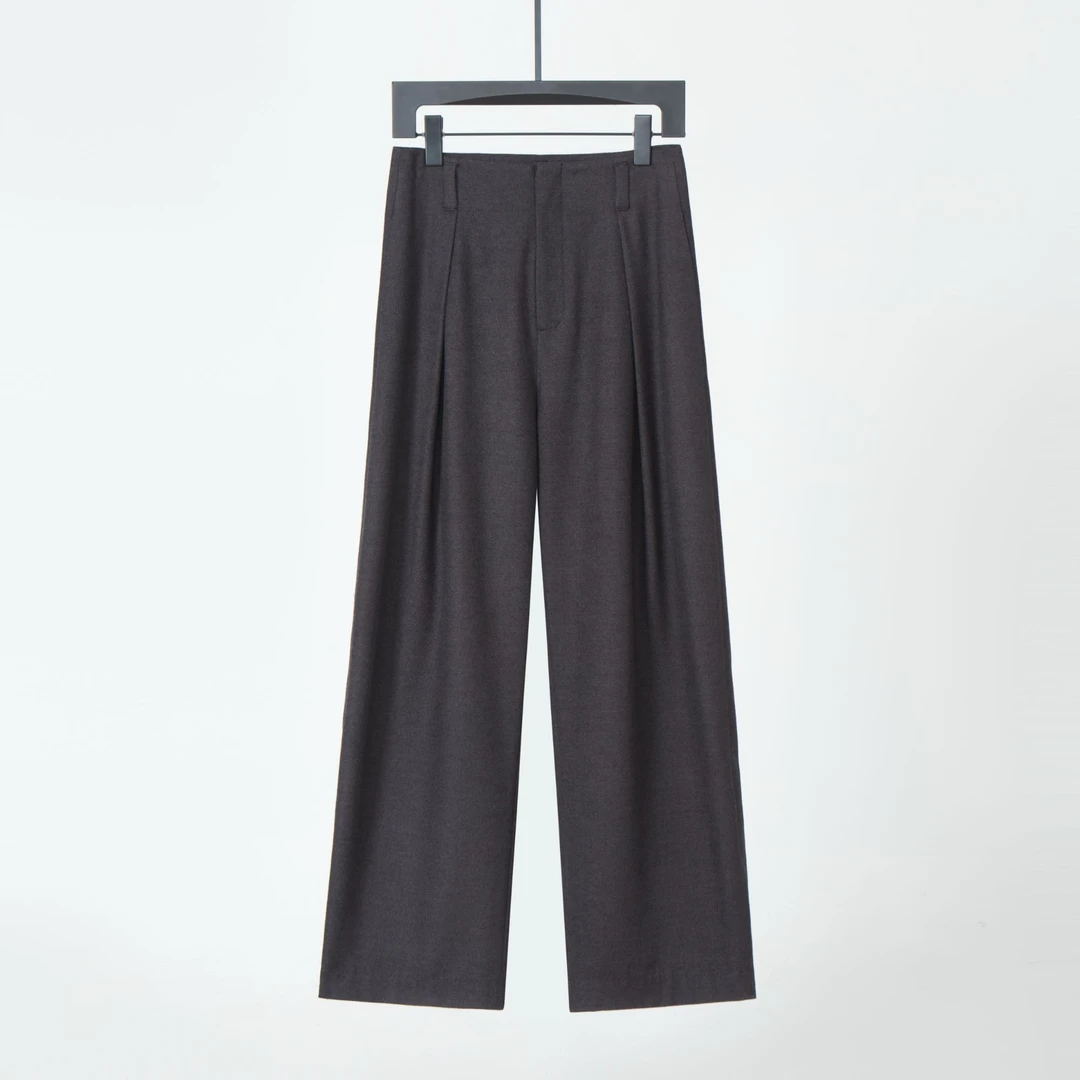 早春新款设计感气质直筒垂感休闲裤女百搭山羊绒羊毛裤1458