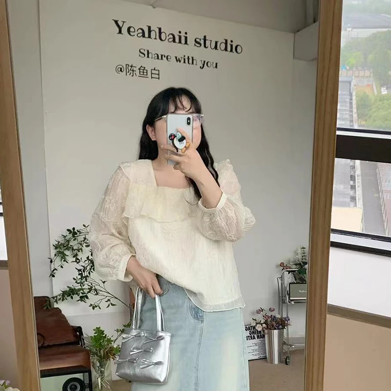 【C】2024法式初秋薄款长袖方领上衣  3236