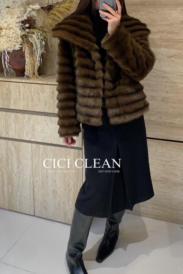 CiCi CLEAN横排大翻领时髦毛毛外套 6228（福福）