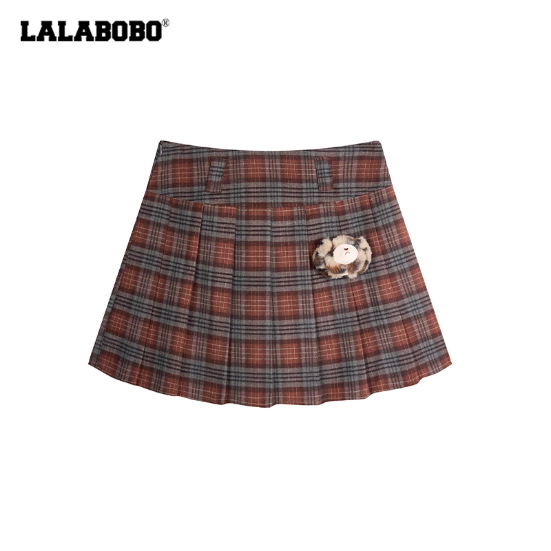 【芋总】7528格纹时尚休闲百搭学院风秋冬女士百褶裙