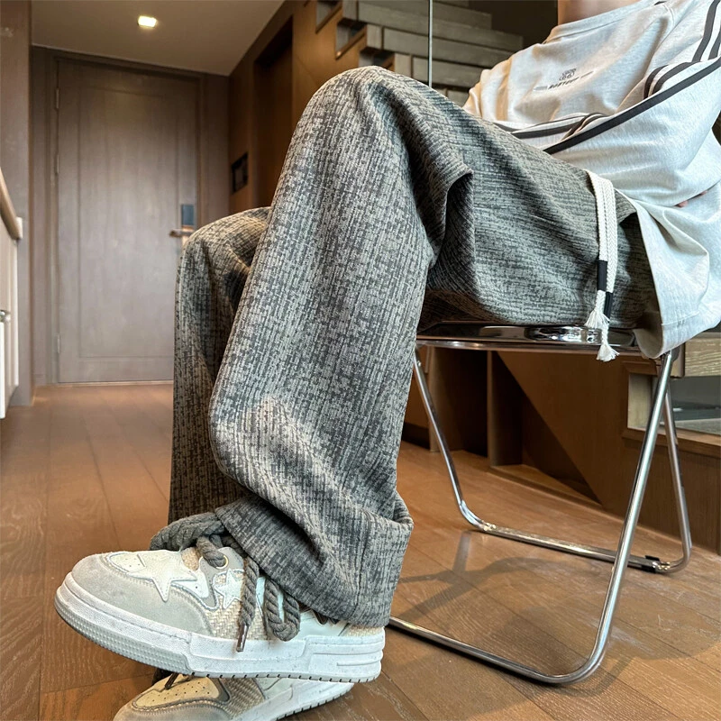 黑白小香风加绒阔腿休闲裤宽松bf慵懒风松弛感高级感美式直筒裤子