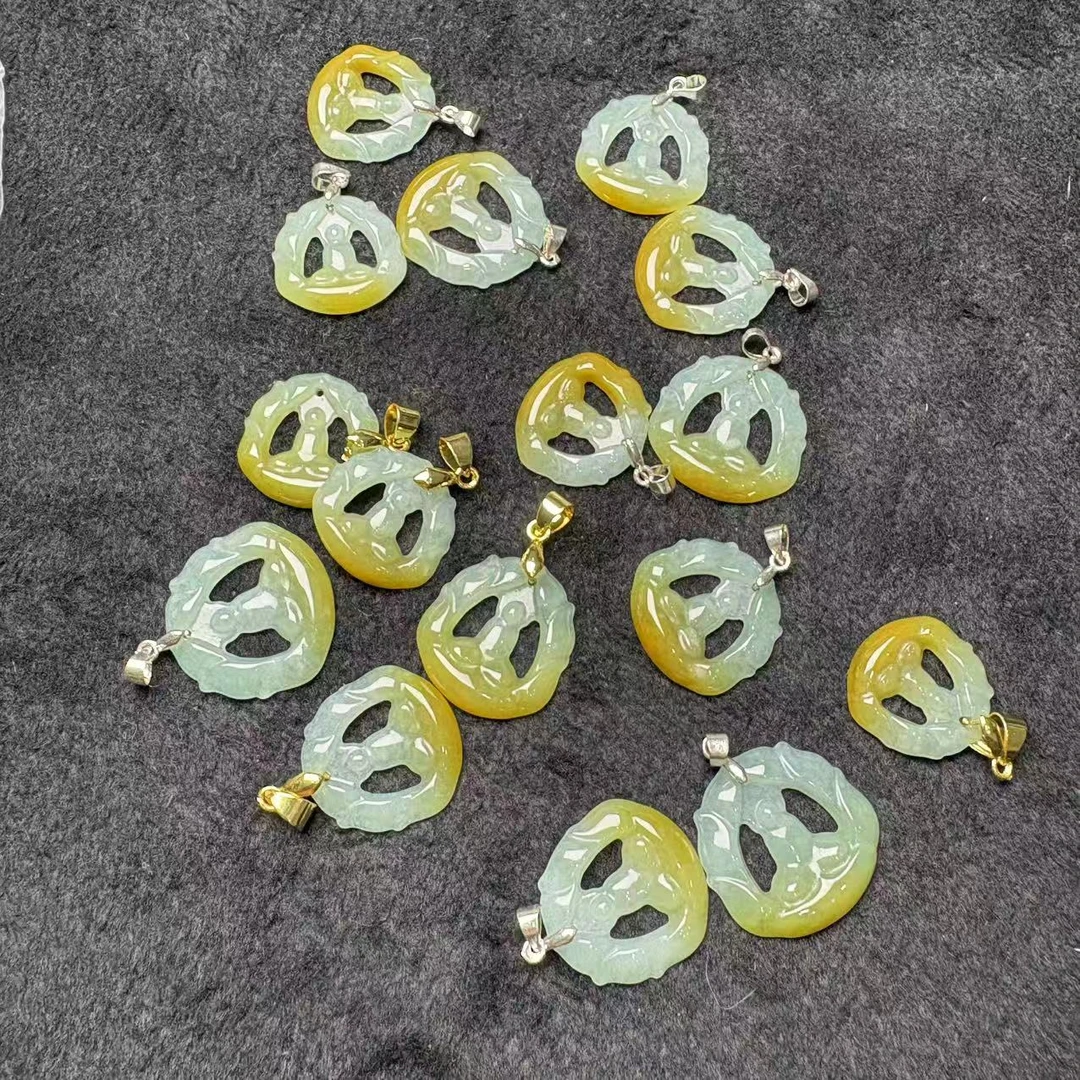 天然A货翡翠黄翡瑕疵处理吊坠-f915-多样性发一