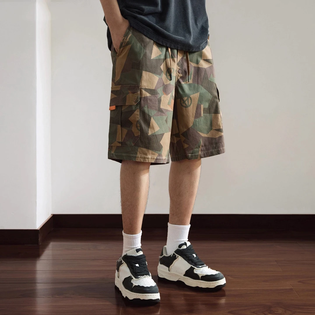 日系潮牌迷彩工装短裤男士宽松弹力五分裤夏季新款休闲中裤男
