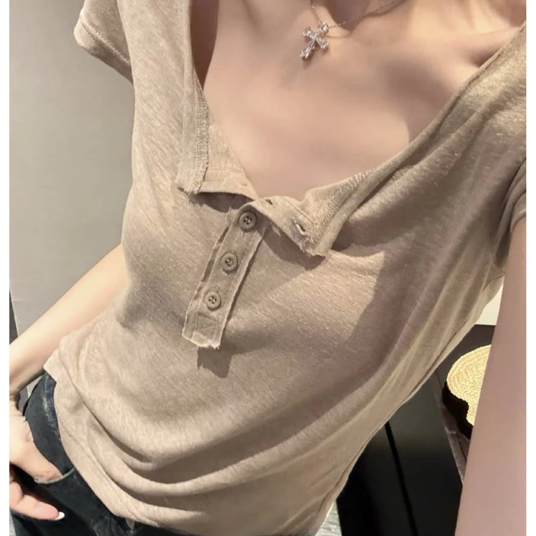 夏季韩系纯色气质宽松透气时尚上衣休闲百搭休闲短袖T恤修身显瘦