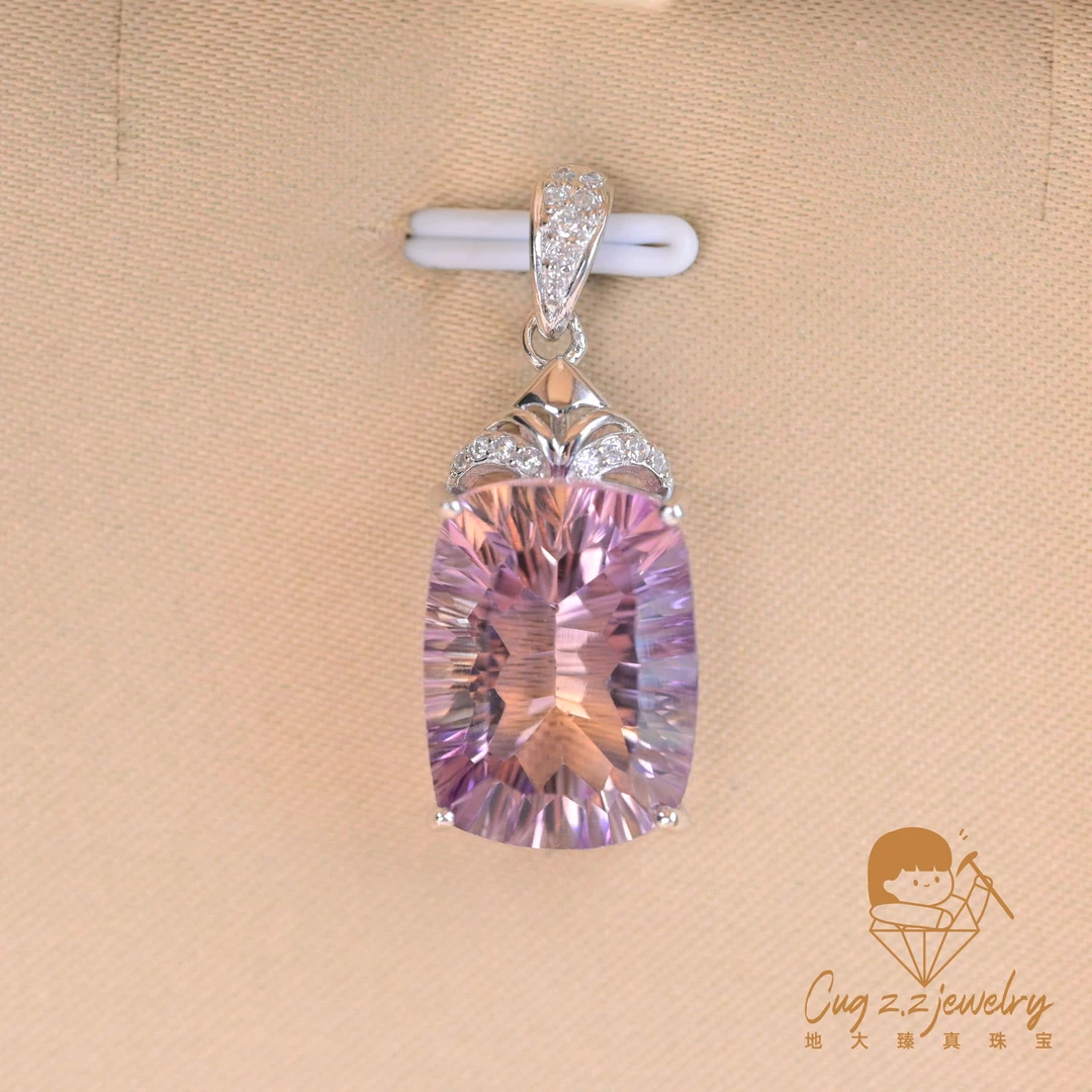 天然紫黄晶玻利维亚水晶吊坠精工气质大克拉项链925银